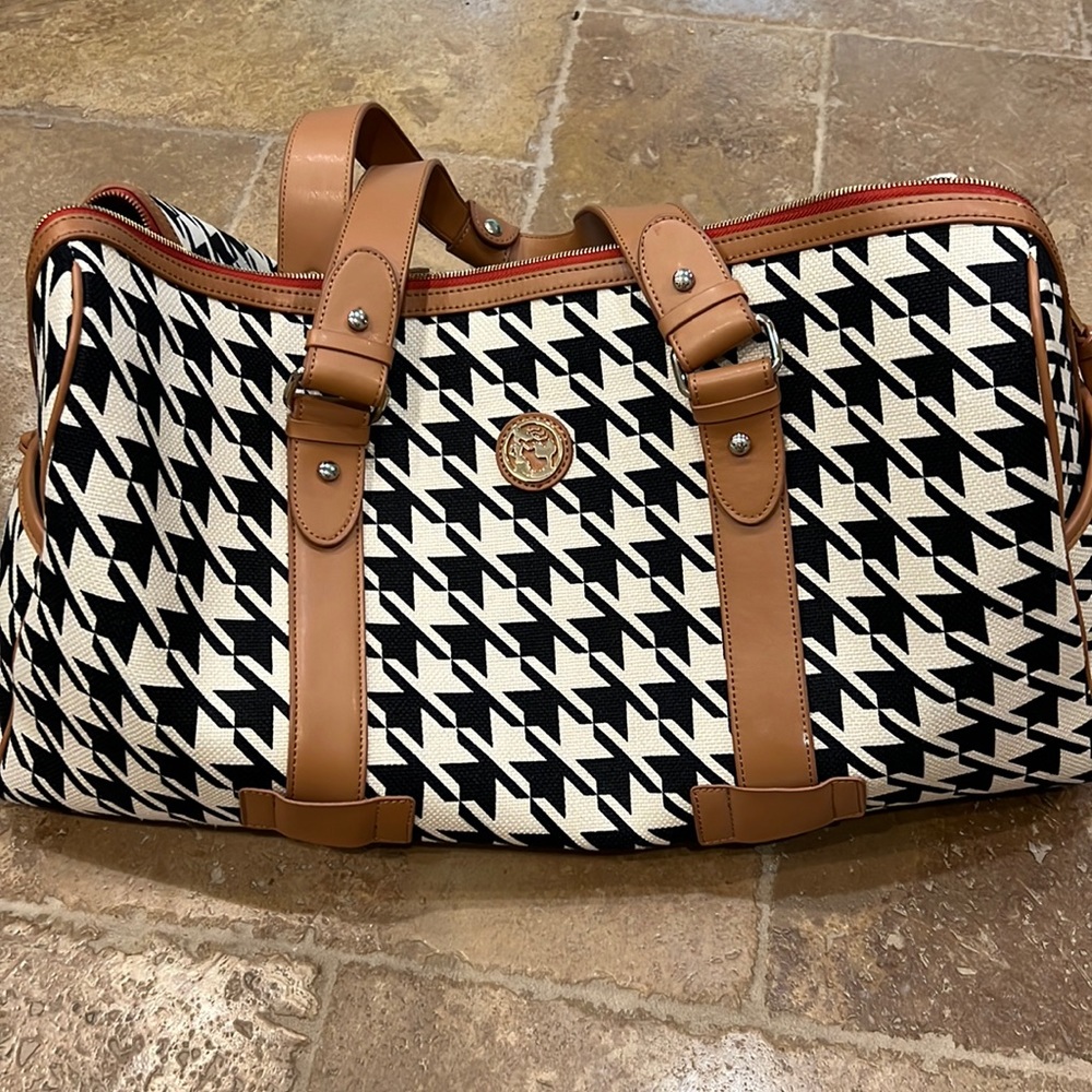 Spartina 449 linen and leather houndstooth tote  duffle bag